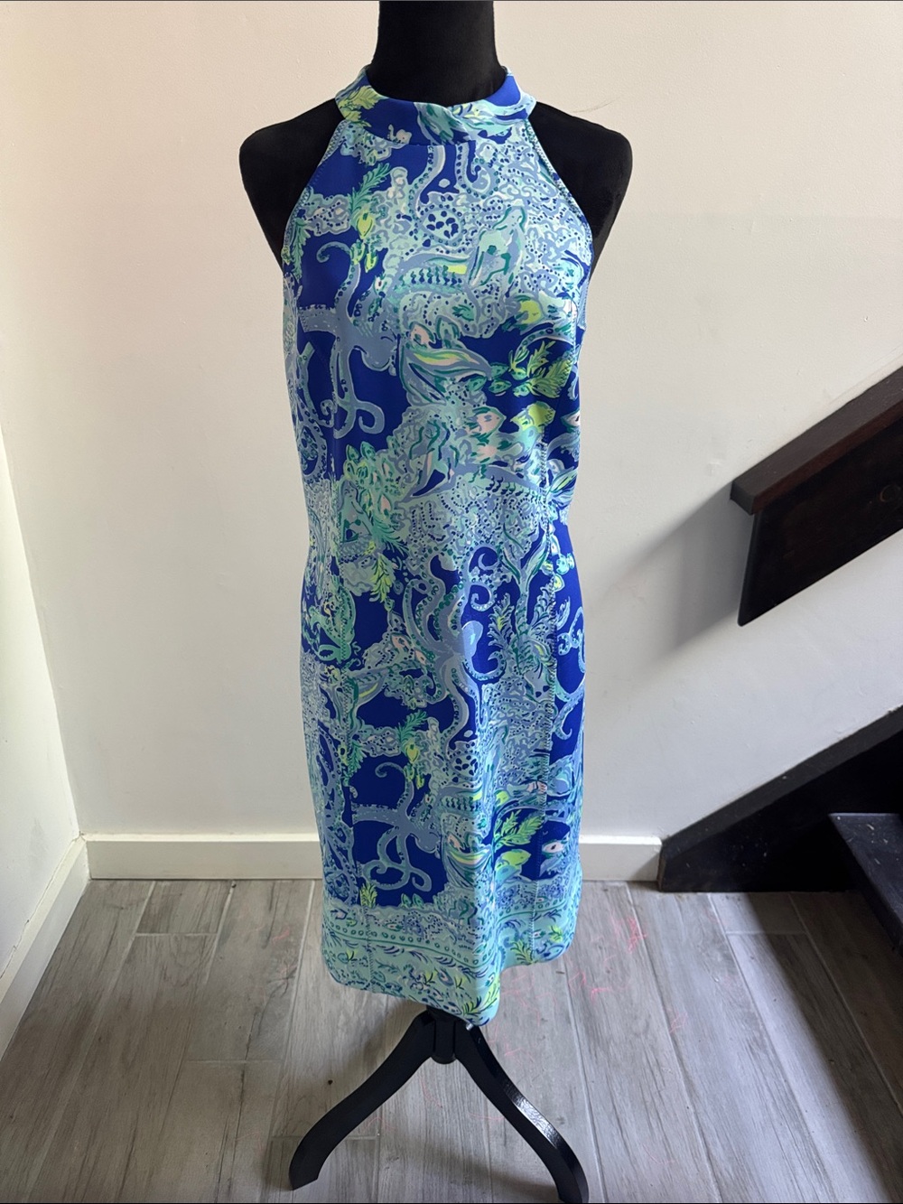 Lilly pulitzer Blue Patterned Halter Midi Dress